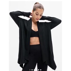 Athleta Pranayama Wrap Black Open Front Cardigan Modal Blend S 446482-00